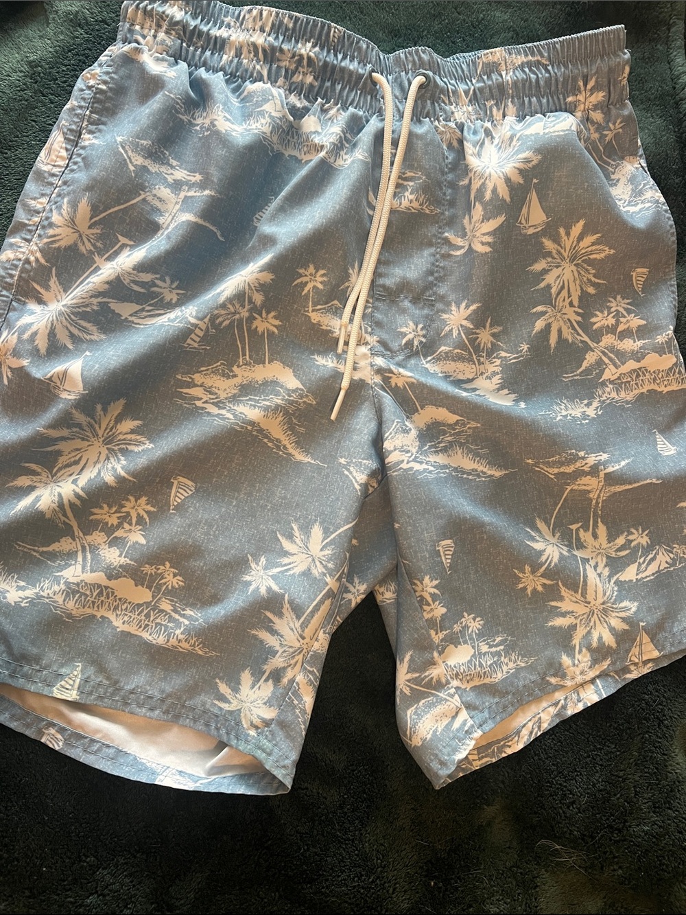 Old Navy Blue and White Tropical Print Men's Swim Trunks